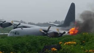 Plane catches fire after landing