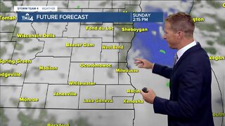 Mostly cloudy and cooler Sunday