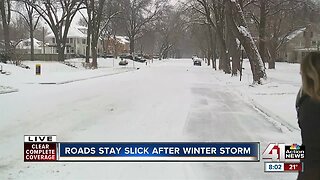 Roads stay slick after Saturday storm