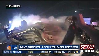 Tulsa police, firefighters rescue people after fiery crash