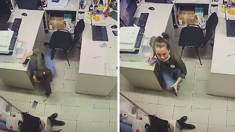 Hilarious office fail caught on security camera