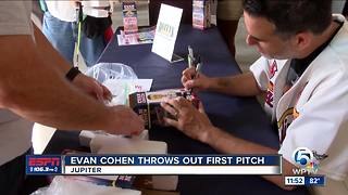 Evan Cohen throws out first pitch