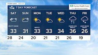 Saturday is cloudy with highs near freezing