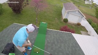 Man pulls mini golf trick shot from his roof