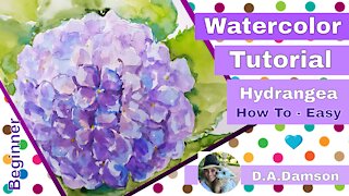 Watercolor Painting for Beginners Easy- HOW TO PAINT HYDRANGEA WATERCOLOR TUTORIAL
