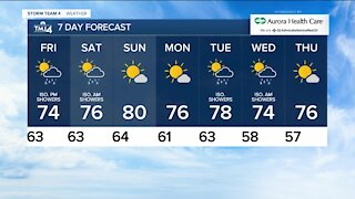 Thursday night is partly cloudy with lows in the 60s
