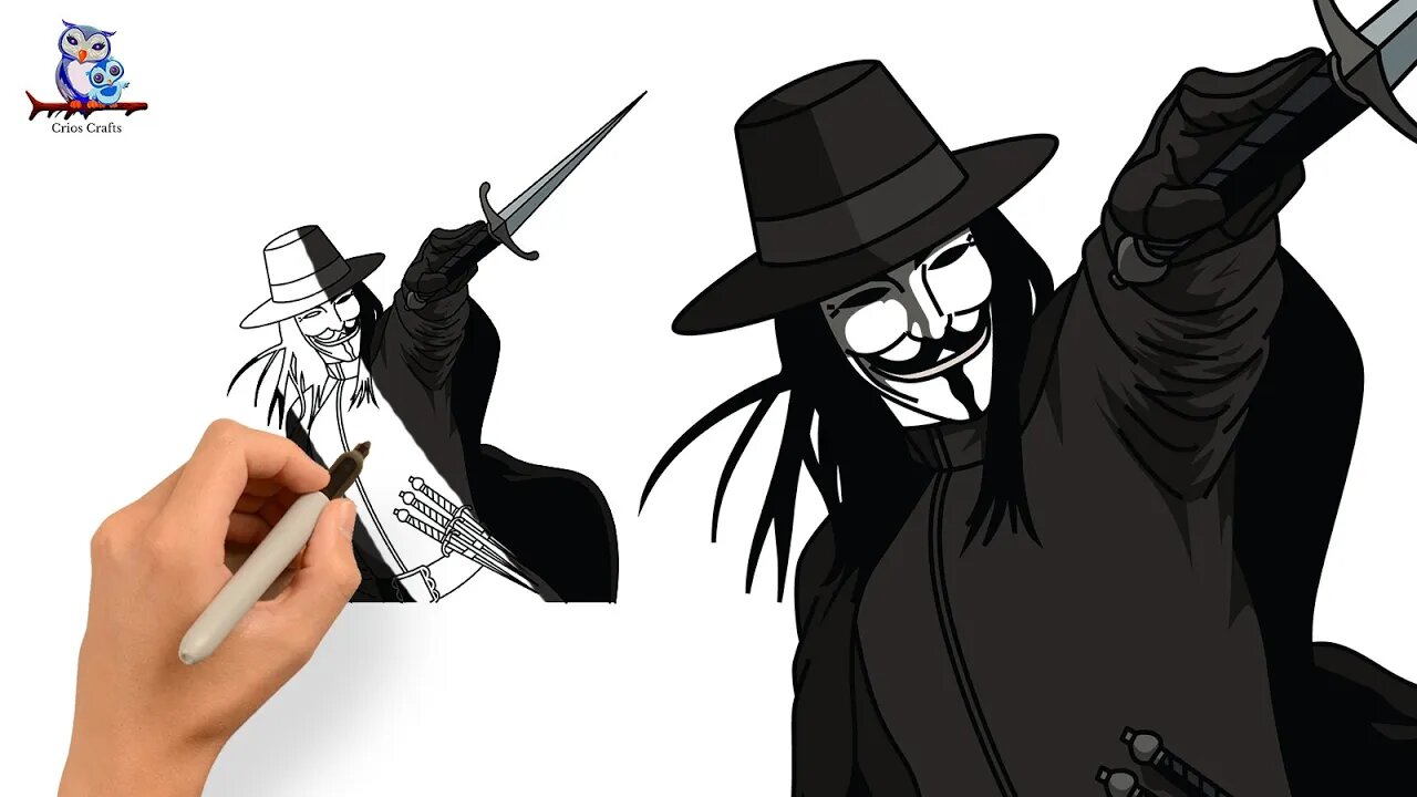 How To Draw V for Vendetta Guy Fawkes Mask Easy Art Tutorial