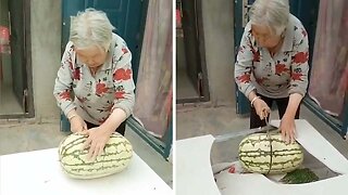 YOU’RE TWISTING MY MELON NAN: GRANDMA SMASHES TABLE WHILE CUTTING INTO GIANT WATERMELON