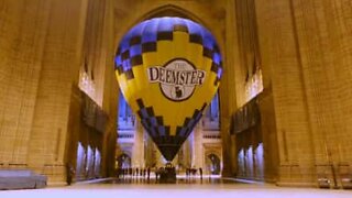 Hot air balloon inflated inside Liverpool Cathedral
