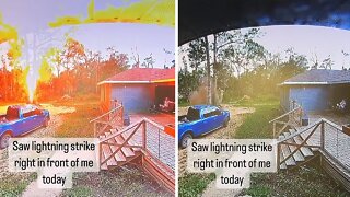 Insane lightning strike nearly hits woman on porch