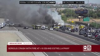 Two injured in crash, fire on I-10 near Estrella Parkway