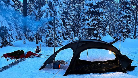 Hot Tent Winter Camping In A Windy Forest