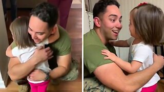 Military father welcomed home by his super sweet daughter