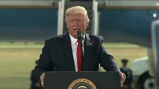 President Donald Trump visits Oshkosh, addresses crowd at airport