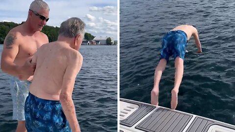 Incredible 106-year-old grandpa dives into the lake