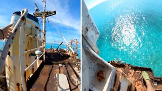 Bird’s Eye View – Daredevils Leaps 70ft From Abandoned Ships Crows Nest