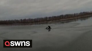 Heroic New York police officer jumps into frozen lake to rescue dog