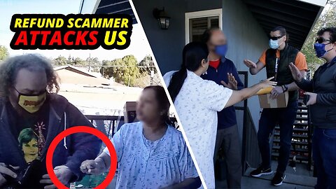Scammer ATTACKS US When We Confront Him At His Front Door (COPS CALLED)