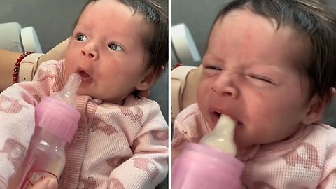 Baby hilariously transitions from breast milk to formula