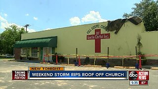 Weekend storm rips roof off church