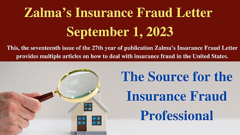 Zalma's Insurance Fraud Letter - September 1, 2023