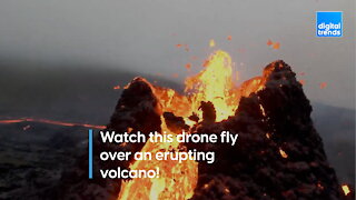 Drone flies over volcano