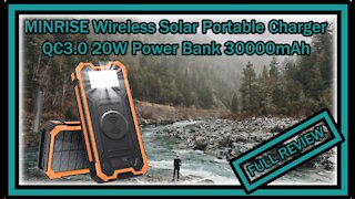 MINRISE Portable Wireless Solar Charger YD-888KW, QC3.0 20W Power Bank 30000mAh FULL REVIEW