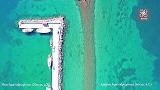 Drone footage shows two ports side-by-side, but 2,500 years apart