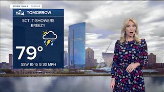 Warm with scattered rain and showers Sunday