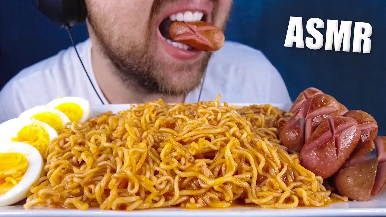 Asmr Spicy Noodles And Sausage And Sunny Side Up Boil Eggs No Talking