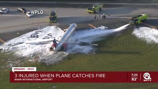 3 injured when plane catches fire at Miami International Airport