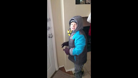 Declan's first real snow in Texas