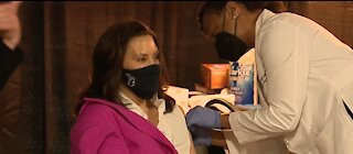 Governor Whitmer gets her first COVID vaccine shot at Ford Field