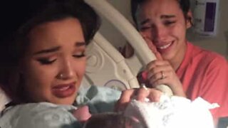Emotional reaction of girl who witnesses little sister's birth