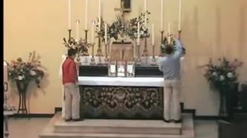 In no time an ugly novus ordo table is transformed to a beautiful high altar