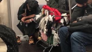Guy gives himself a pedicure and files toenails on subway train