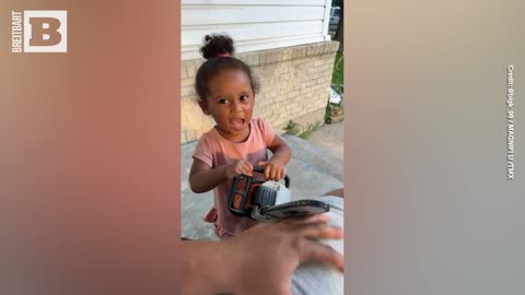 CUTEST CHAINSAW MASSACRE! Dad Plays Along with Adorable Baby Girl Wielding Toy Chainsaw