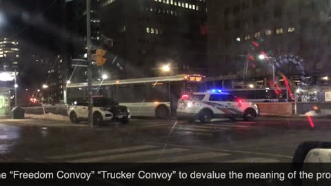 Toronto Police Street blockade Night before Freedom Convoy 2022 Protest