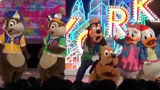 Disney Cartoon Characters On Stage After Show