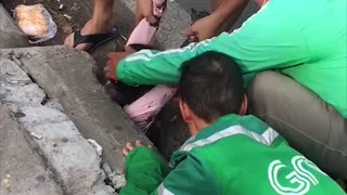 Rescuing a Little Girl that Fell into a Sewer