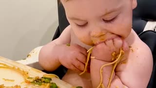 Baby's First Spaghetti Experience Is An Adorable Success