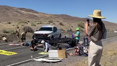 BREAKING: Tribal Rangers trucks in Nevada just RAMMED a climate change group blocking the road