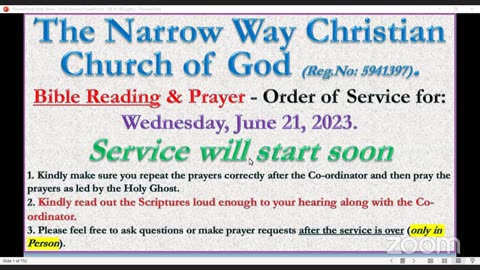 The Narrow Way Christian Church of God - Wednesday Service - 21/06/23