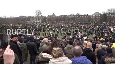 Netherlands AntiCOVID restrix demo in Amsterdam sees thousands protesting