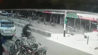 Motorcycle accident in street
