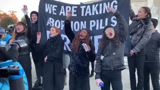 Pro-abortion activists take abortion pills outside SCOTUS: