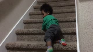 Blasian Baby Brother Climbs Down Stairs!