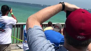 U.S. Navy Blue Angels perform stunt over Pensacola Pier in Florida