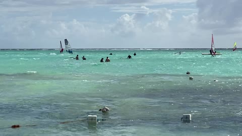 Windsurfing on famous Sorobon white sand beach Bonaire Caribbean
