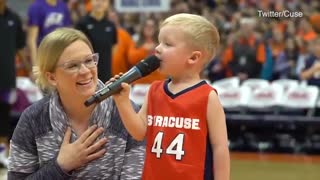 Adorable kid belts national anthem